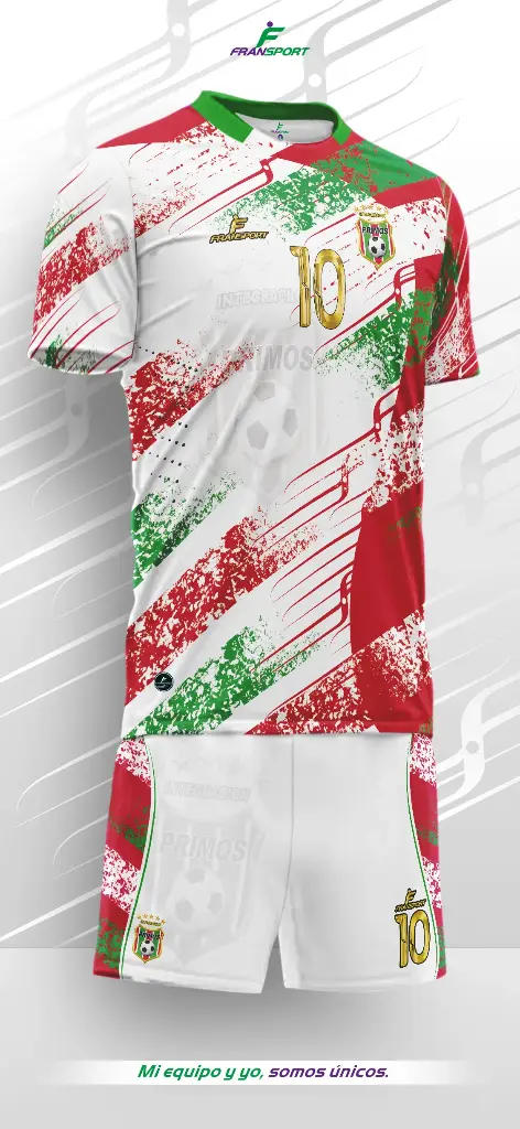 Poleras y corto Fútbol Diseño Fransport Personalizable full sublimado (Blanco)
