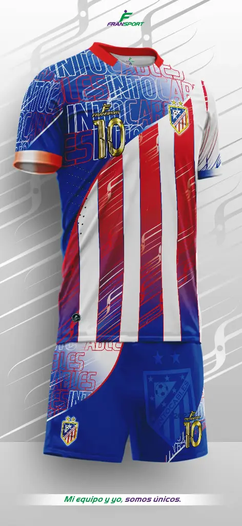 Poleras y corto Fútbol Diseño Fransport Personalizable full sublimado (Azul)
