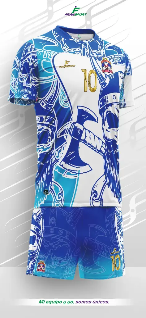 Poleras y corto Fútbol Diseño Fransport Personalizable full sublimado (Blanco)