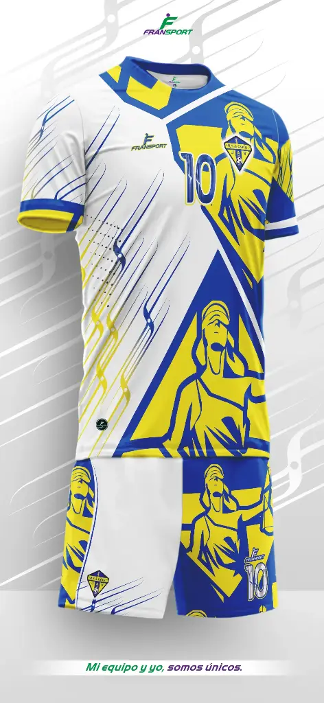 Poleras y corto Fútbol Diseño Fransport Personalizable full sublimado (Blanco)