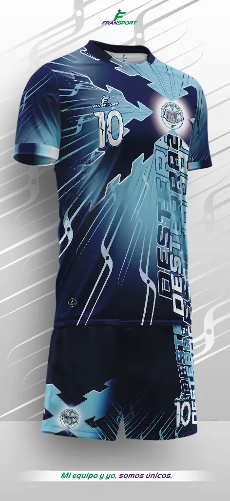 Poleras y corto Fútbol Diseño Fransport Personalizable full sublimado (Azul marino)