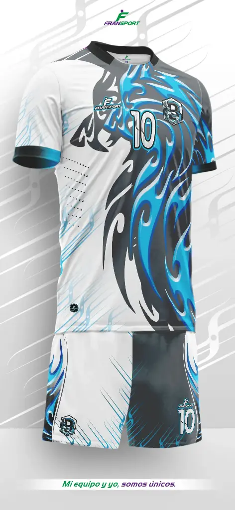 Poleras y corto Fútbol Diseño Fransport Personalizable full sublimado (Blanco)