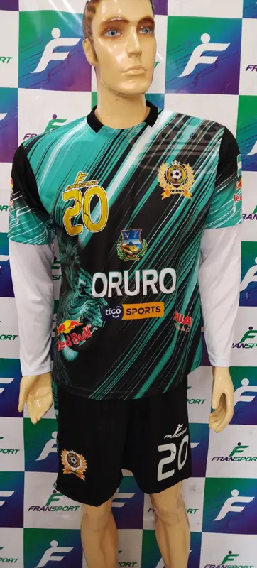 Poleras y corto Fútbol Diseño Fransport Personalizable full sublimado (Negro)
