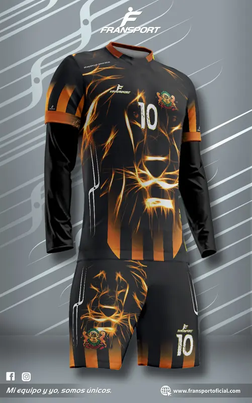 Poleras y corto Fútbol Diseño Fransport Personalizable full sublimado (Negro)