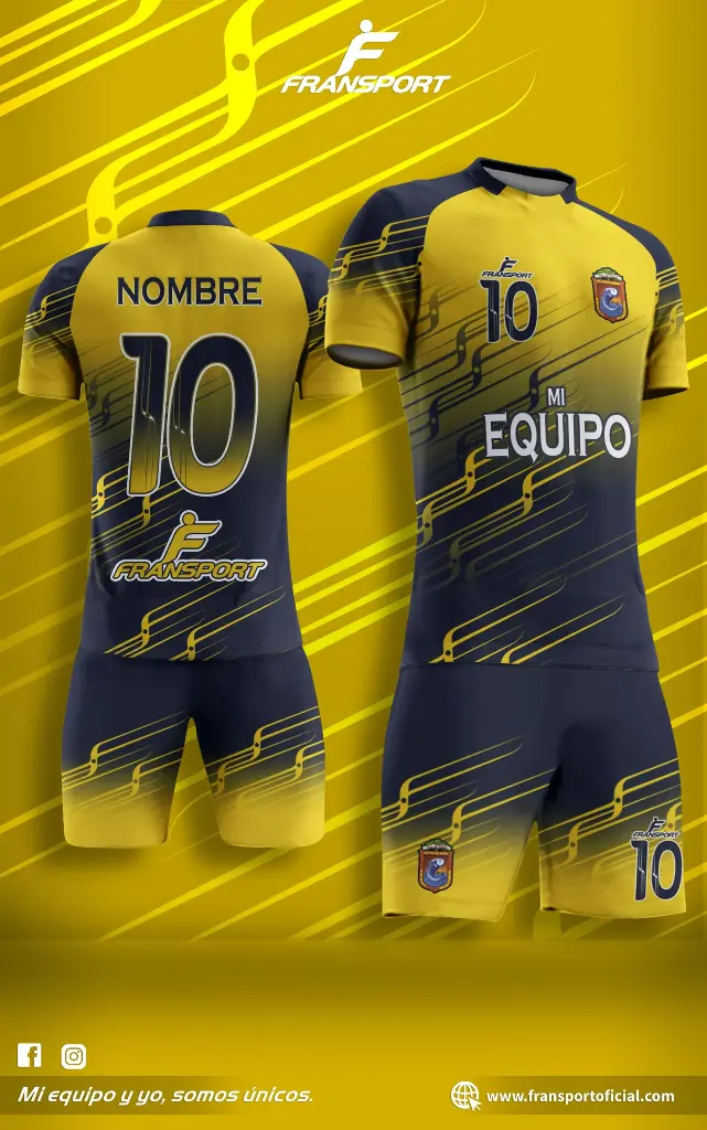 Poleras y corto Fútbol Diseño Fransport Personalizable full sublimado (Azul marino)
