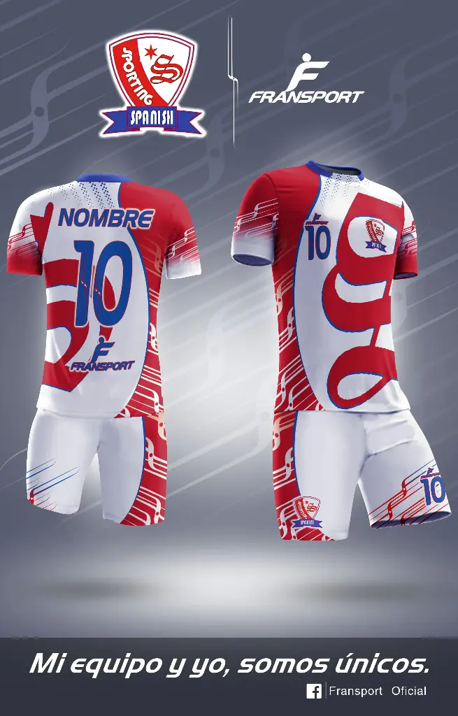 Poleras y corto Fútbol Diseño Fransport Personalizable full sublimado (Blanco)