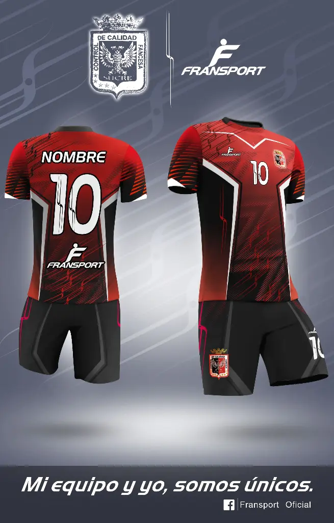 Poleras y corto Fútbol Diseño Fransport Personalizable full sublimado (Negro)