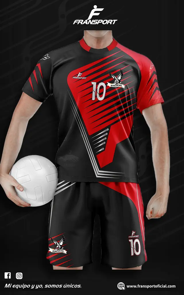 Poleras y corto Fútbol Diseño Fransport Personalizable full sublimado (Negro)