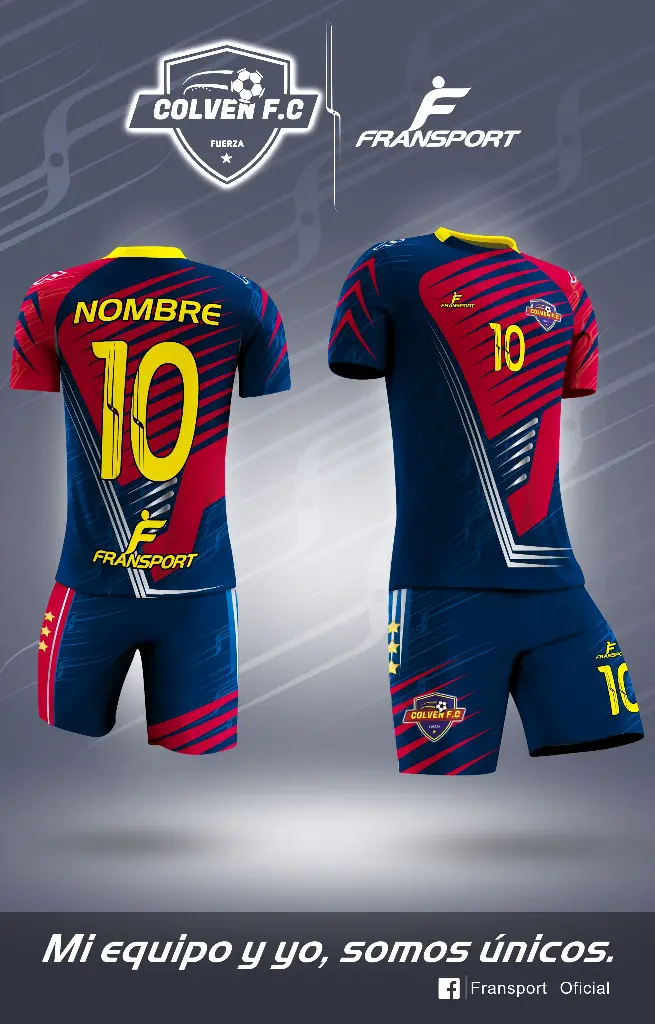 Poleras y corto Fútbol Diseño Fransport Personalizable full sublimado (Azul marino)