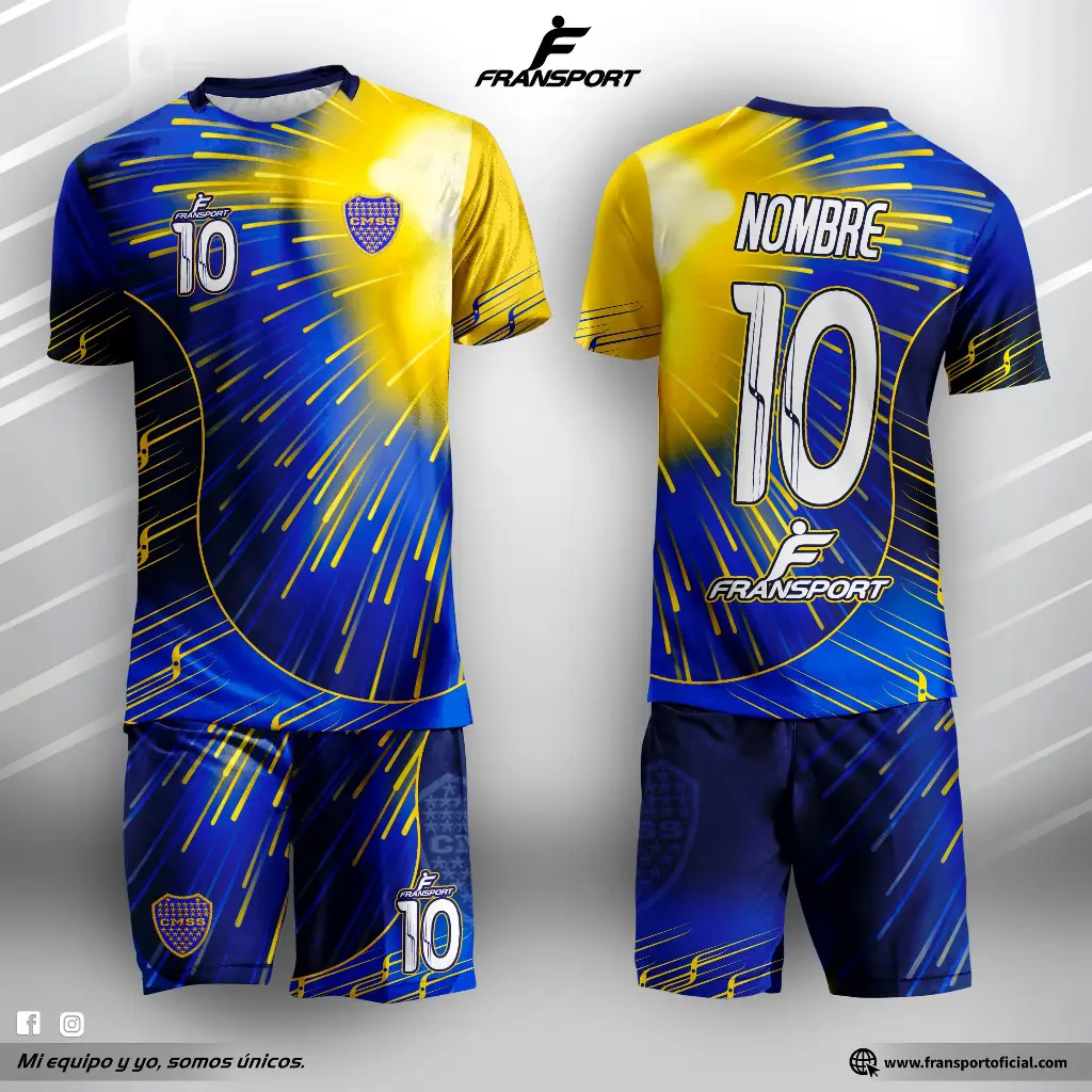 Poleras y corto Fútbol Diseño Fransport Personalizable full sublimado (Azul pastel)