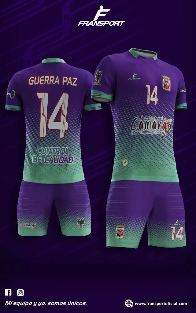 Poleras y corto Fútbol Diseño Fransport Personalizable full sublimado (Jade)