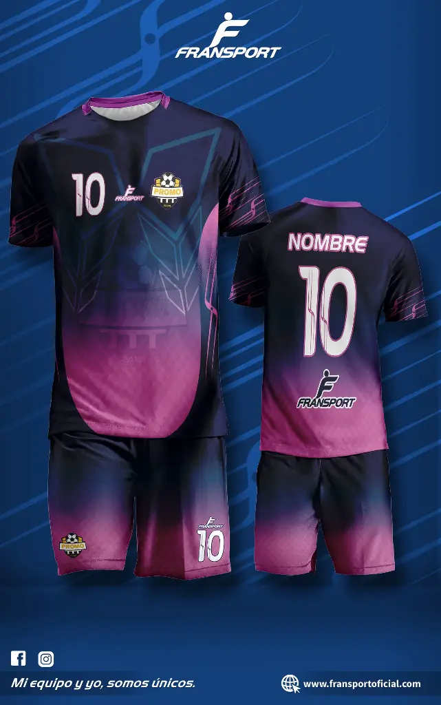Poleras y corto Fútbol Diseño Fransport Personalizable full sublimado (Azul marino)