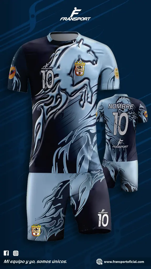 Poleras y corto Fútbol Diseño Fransport Personalizable full sublimado