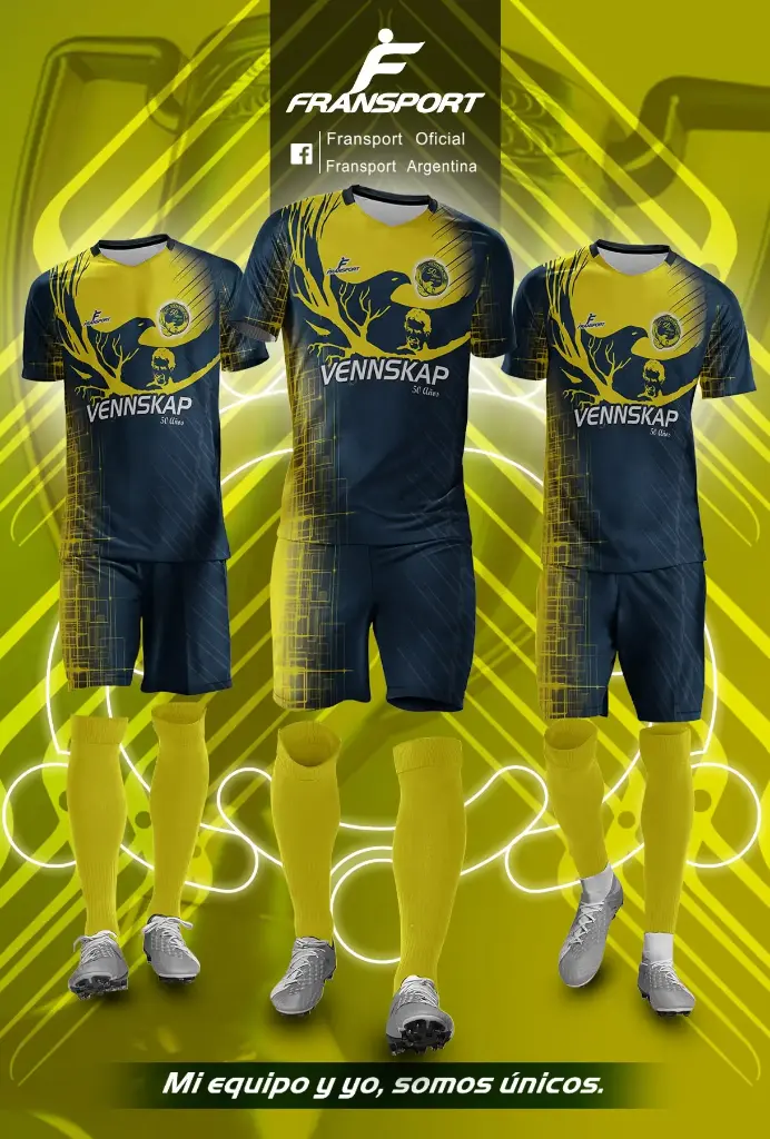 Poleras y corto Fútbol Diseño Fransport Personalizable full sublimado (Azul marino)