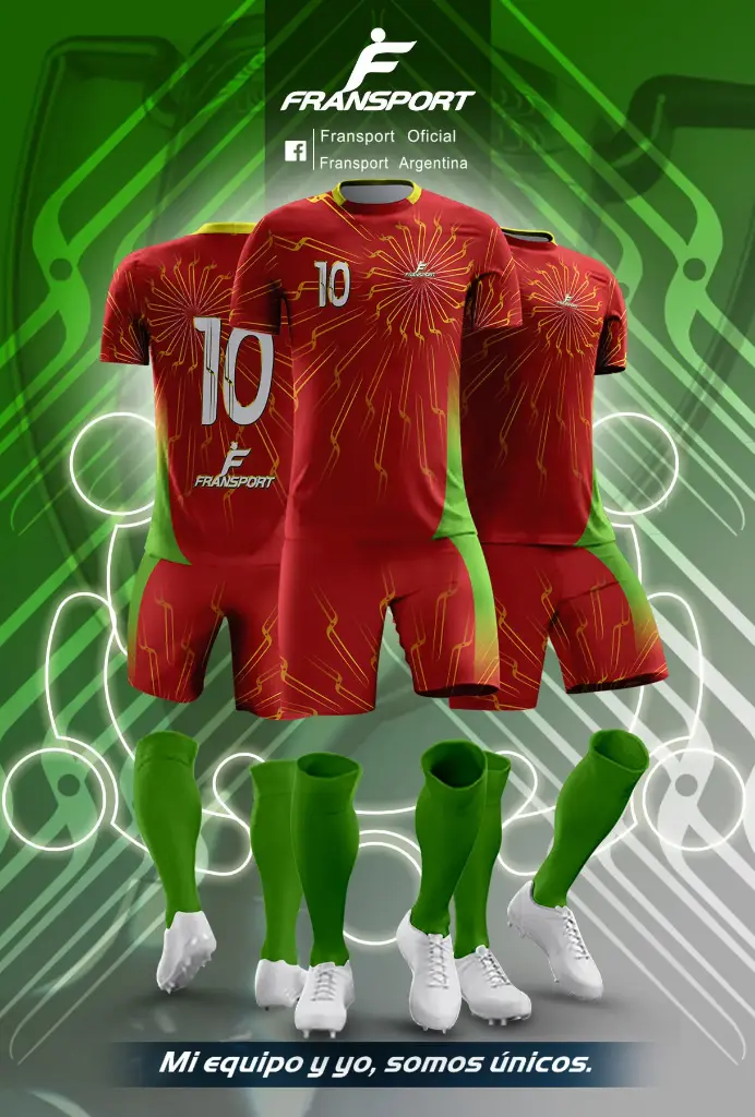Poleras y corto Fútbol Diseño Fransport Personalizable full sublimado (Verde)