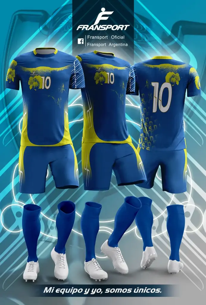 Poleras y corto Fútbol Diseño Fransport Personalizable full sublimado