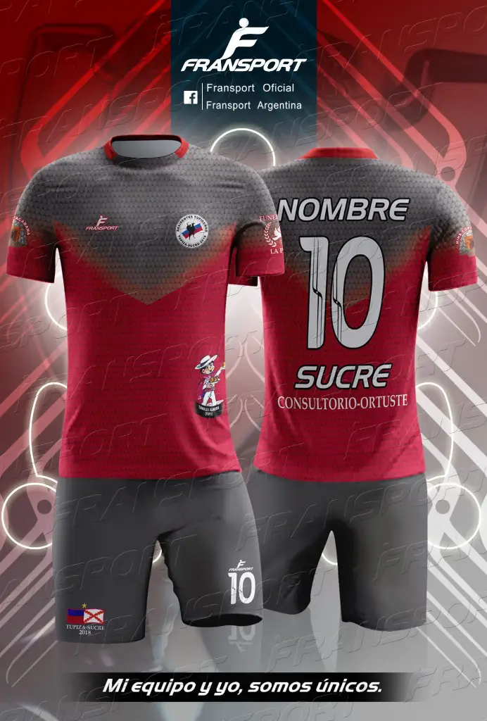 Poleras y corto Fútbol Diseño Fransport Personalizable full sublimado (Rojo)