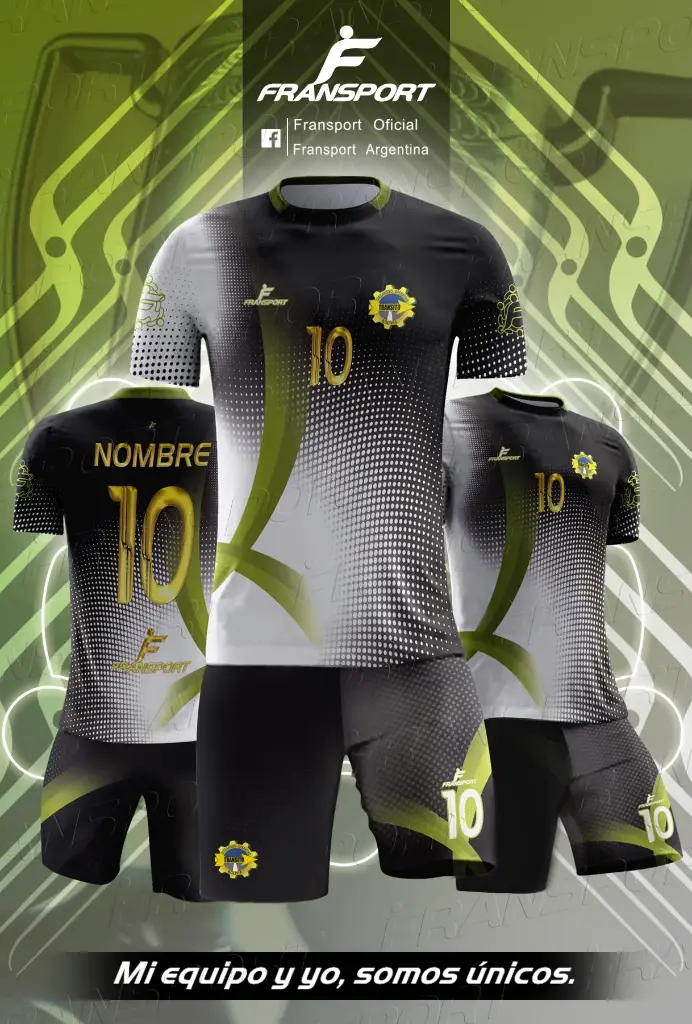 Poleras y corto Fútbol Diseño Fransport Personalizable full sublimado (Blanco)
