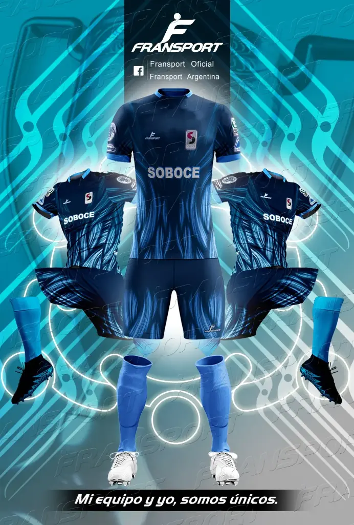 Poleras y corto Fútbol Diseño Fransport Personalizable full sublimado (Azul marino)