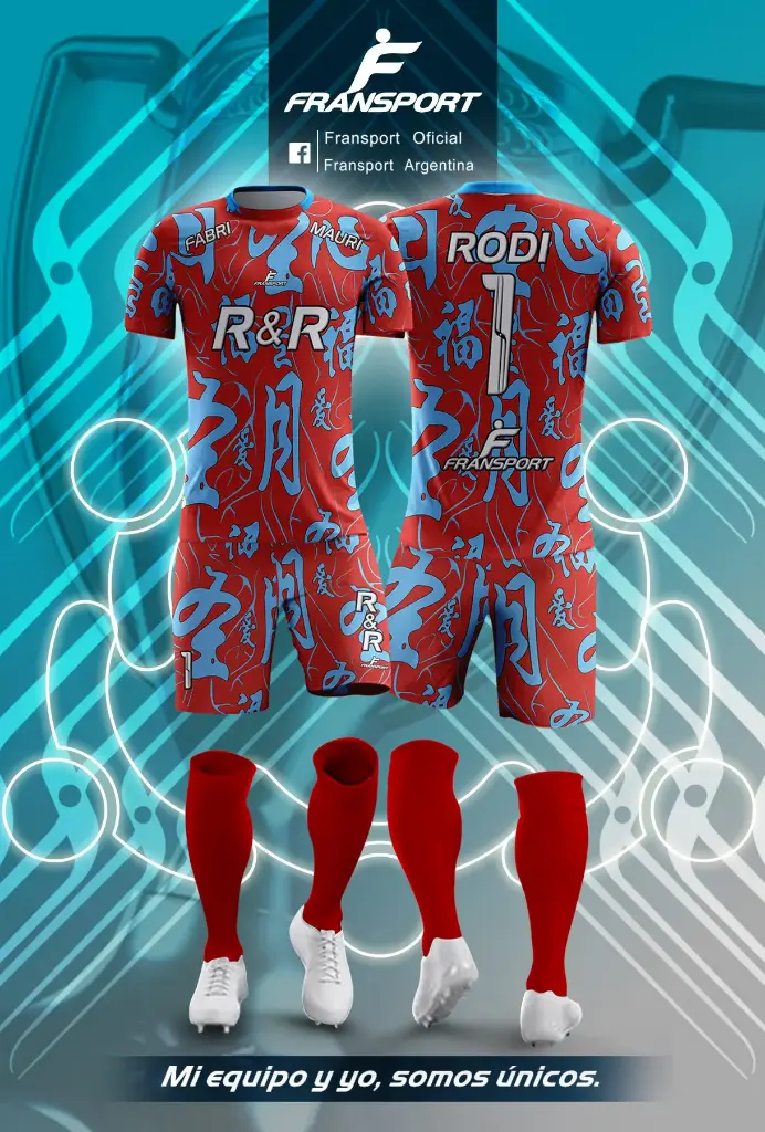Poleras y corto Fútbol Diseño Fransport Personalizable full sublimado (Celeste)