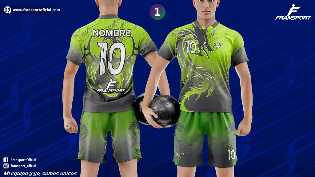 Poleras y corto Fútbol Diseño Fransport Personalizable full sublimado (Verde)
