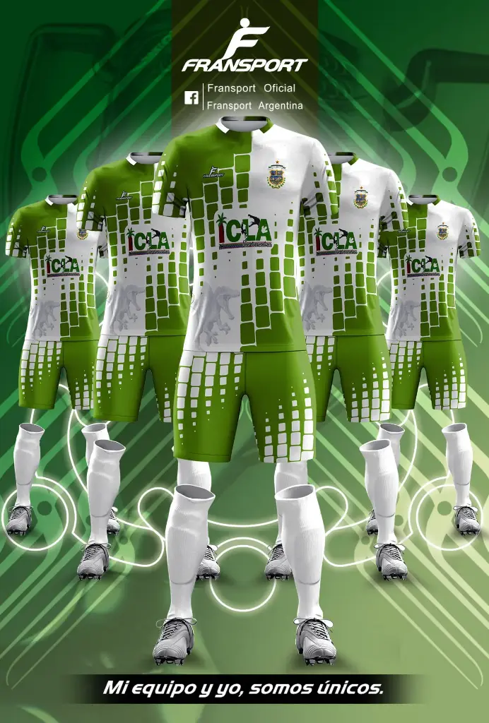 Poleras y corto Fútbol Diseño Fransport Personalizable full sublimado (Blanco)