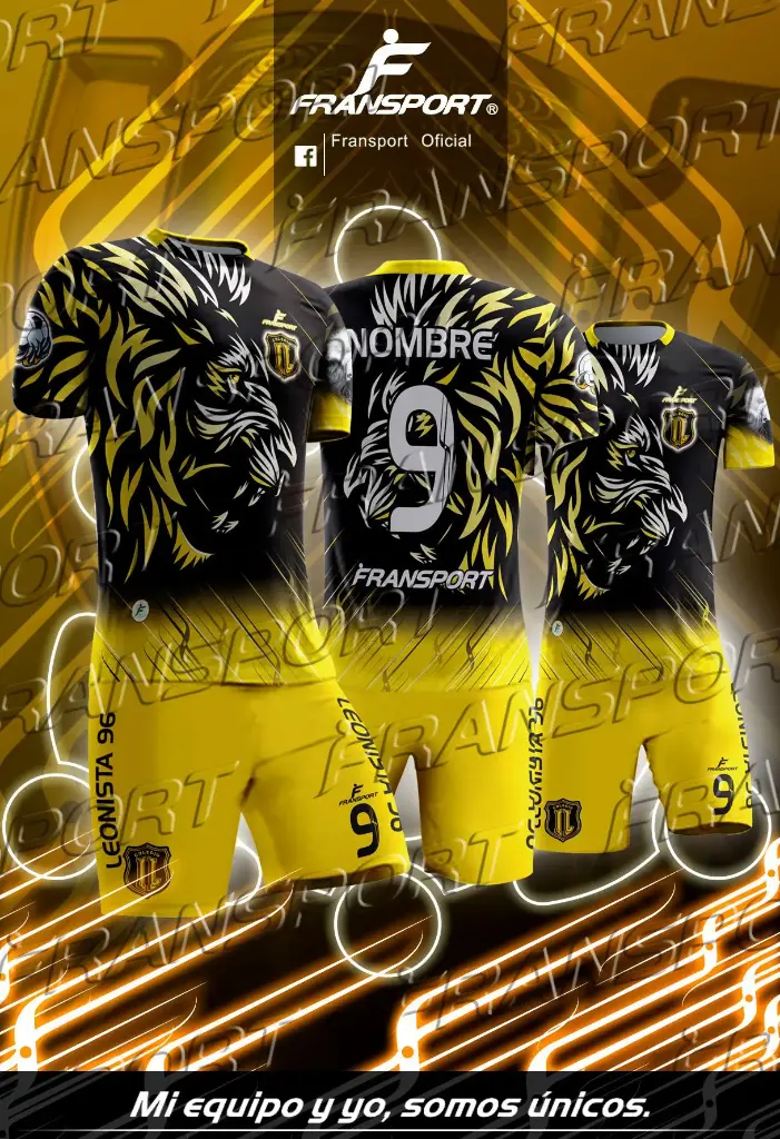 Poleras y corto Fútbol Diseño Fransport Personalizable sublimixto (Negro)