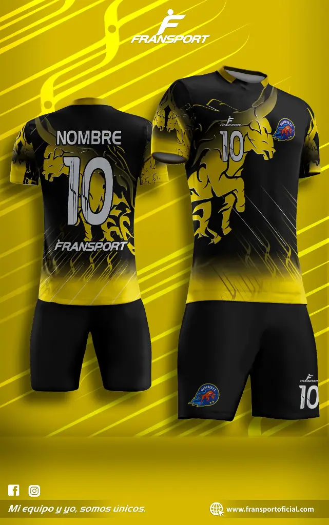 Poleras y corto Fútbol Diseño Fransport Personalizable sublimixto (Negro)