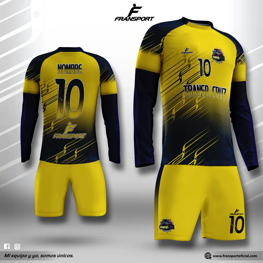 Poleras y corto Fútbol Diseño Fransport Personalizable sublimixto (Negro)