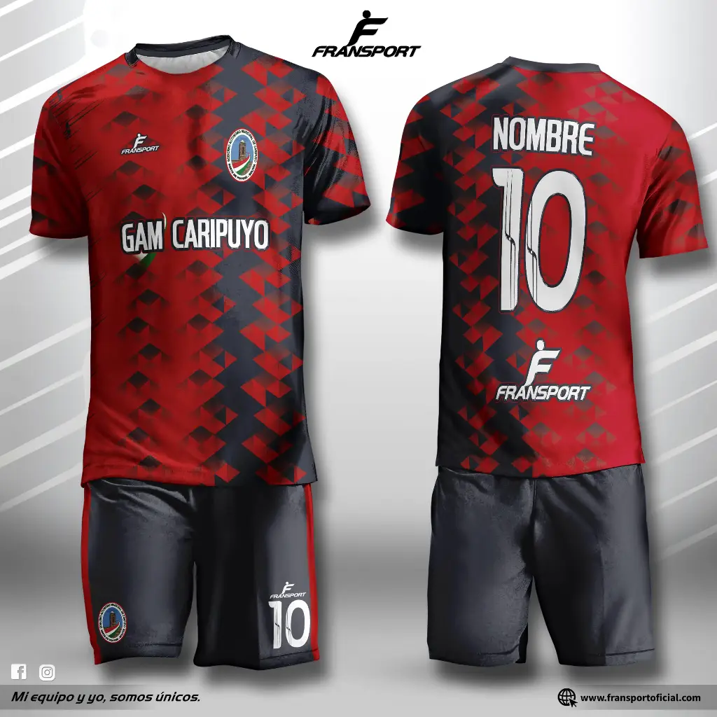 Poleras y corto Fútbol Diseño Fransport Personalizable sublimixto (Negro)