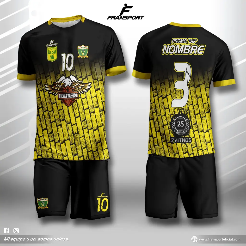 Poleras y corto Fútbol Diseño Fransport Personalizable sublimixto (Negro)