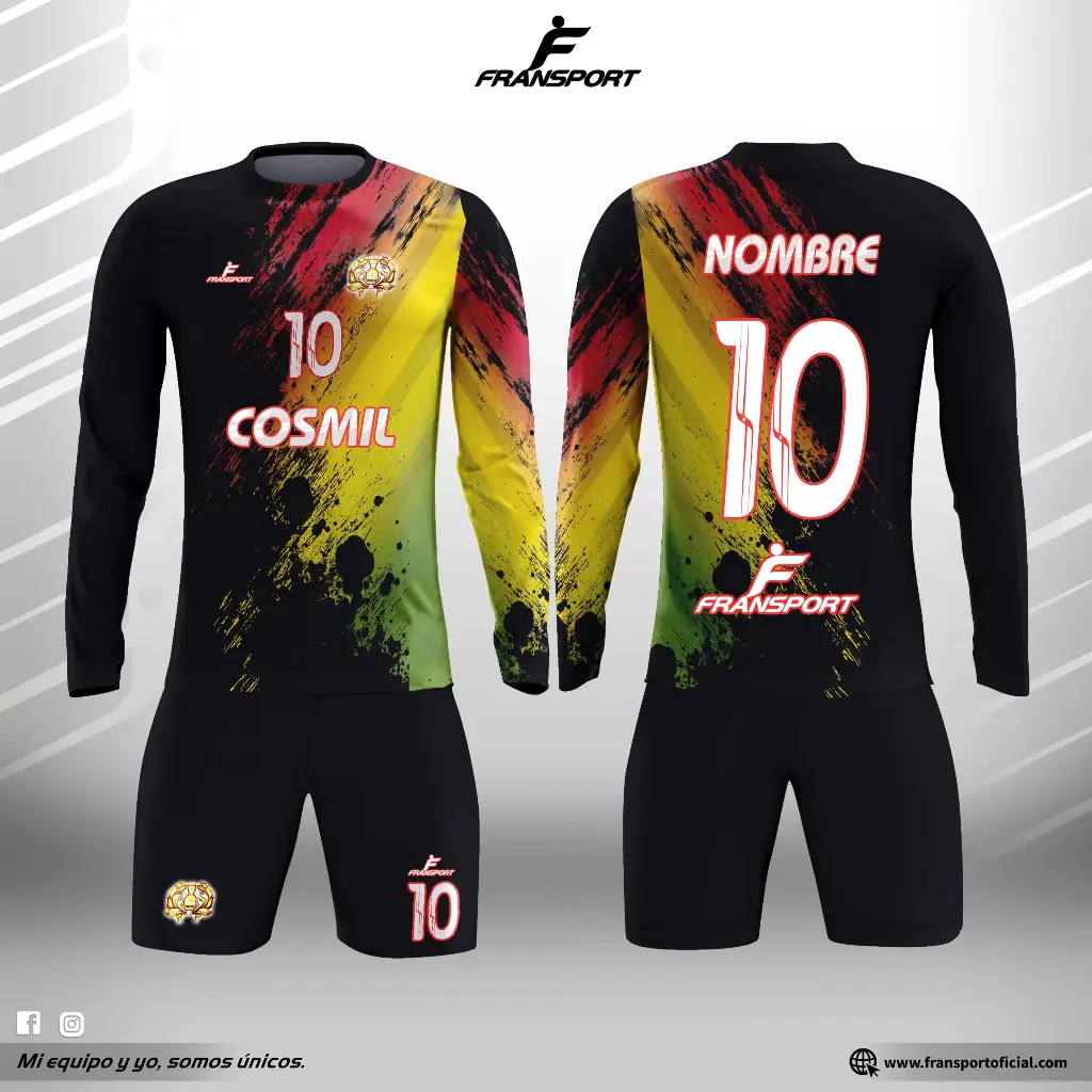 Poleras y corto Fútbol Diseño Fransport Personalizable sublimixto (Negro)