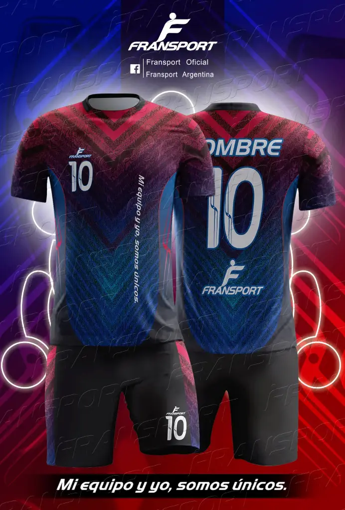 Poleras y corto Fútbol Diseño Fransport Personalizable sublimixto (Negro)