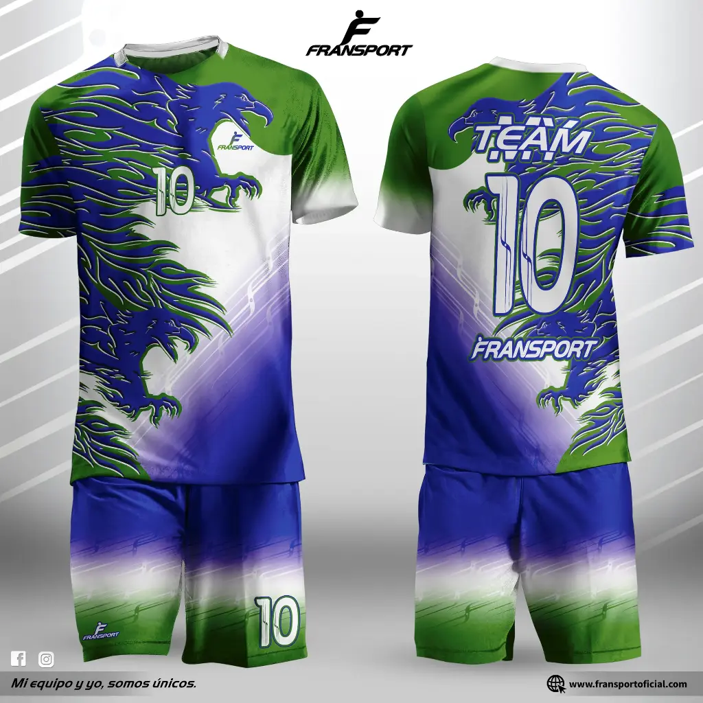 Poleras y corto Fútbol Diseño Fransport Personalizable full sublimado (Blanco)