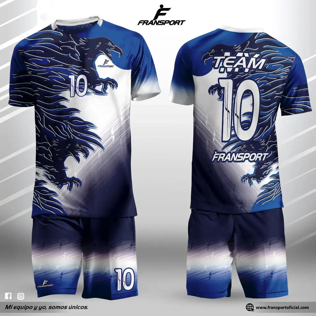 Poleras y corto Fútbol Diseño Fransport Personalizable full sublimado (Blanco)