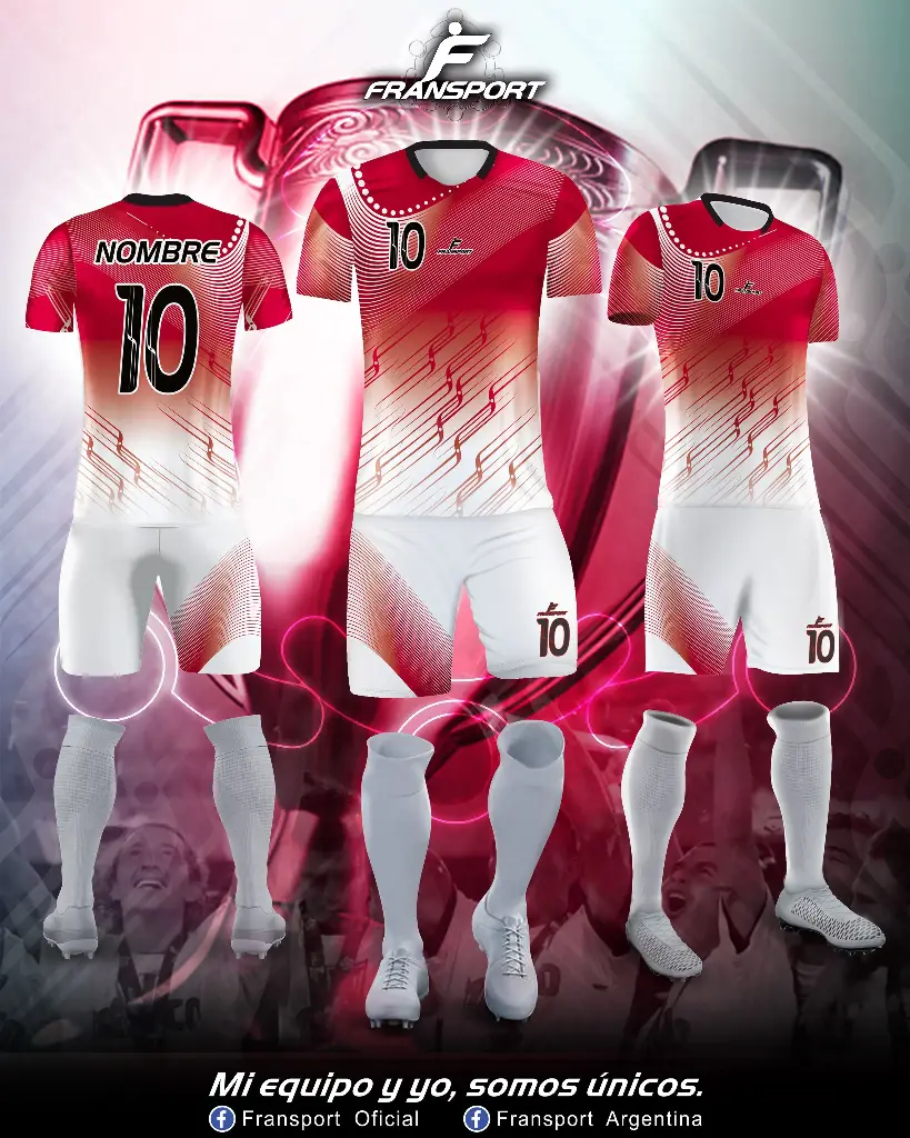 Poleras y corto Fútbol Diseño Fransport Personalizable full sublimado (Blanco)