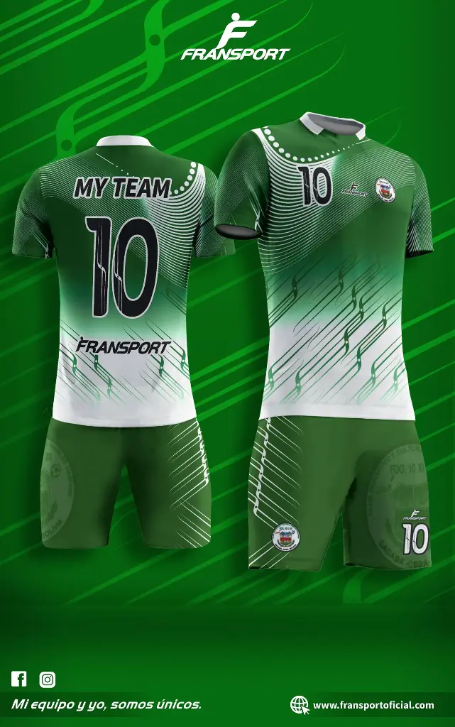 Poleras y corto Fútbol Diseño Fransport Personalizable full sublimado (Blanco)