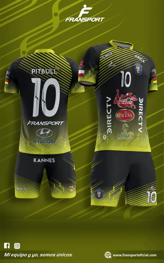 Poleras y corto Fútbol Diseño Fransport Personalizable full sublimado (Negro)