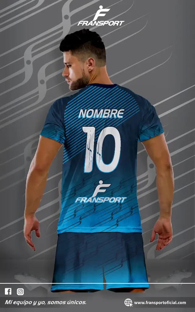 Poleras y corto Fútbol Diseño Fransport Personalizable full sublimado (Azul marino)