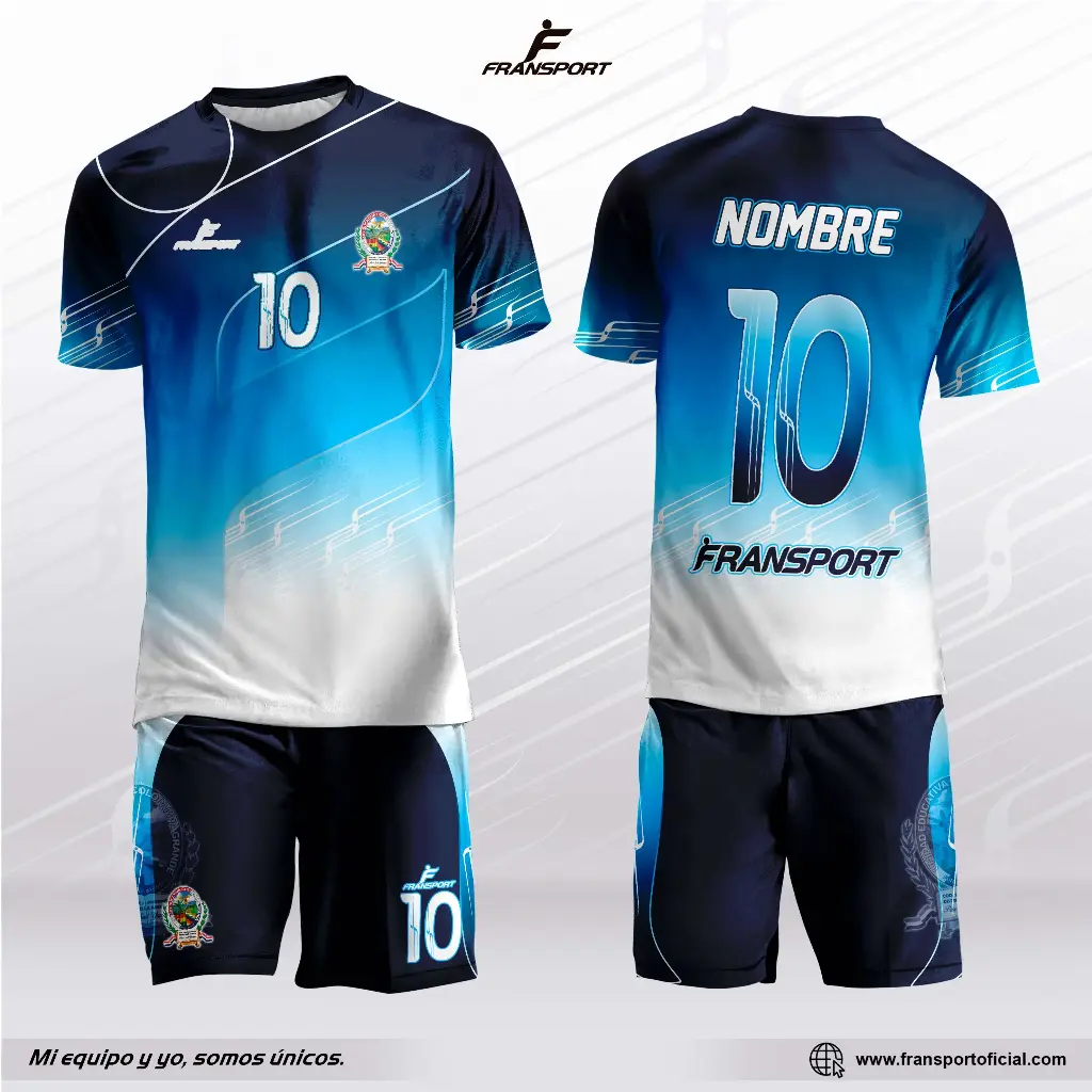 Poleras y corto Fútbol Diseño Fransport Personalizable full sublimado (Blanco)
