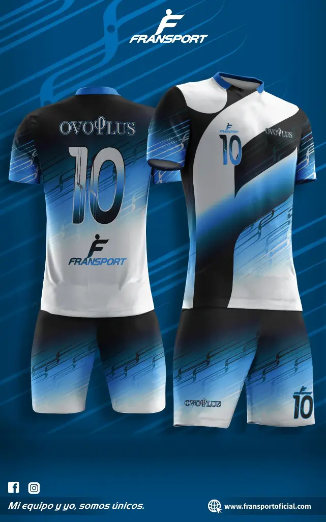 Poleras y corto Fútbol Diseño Fransport Personalizable full sublimado (Blanco)