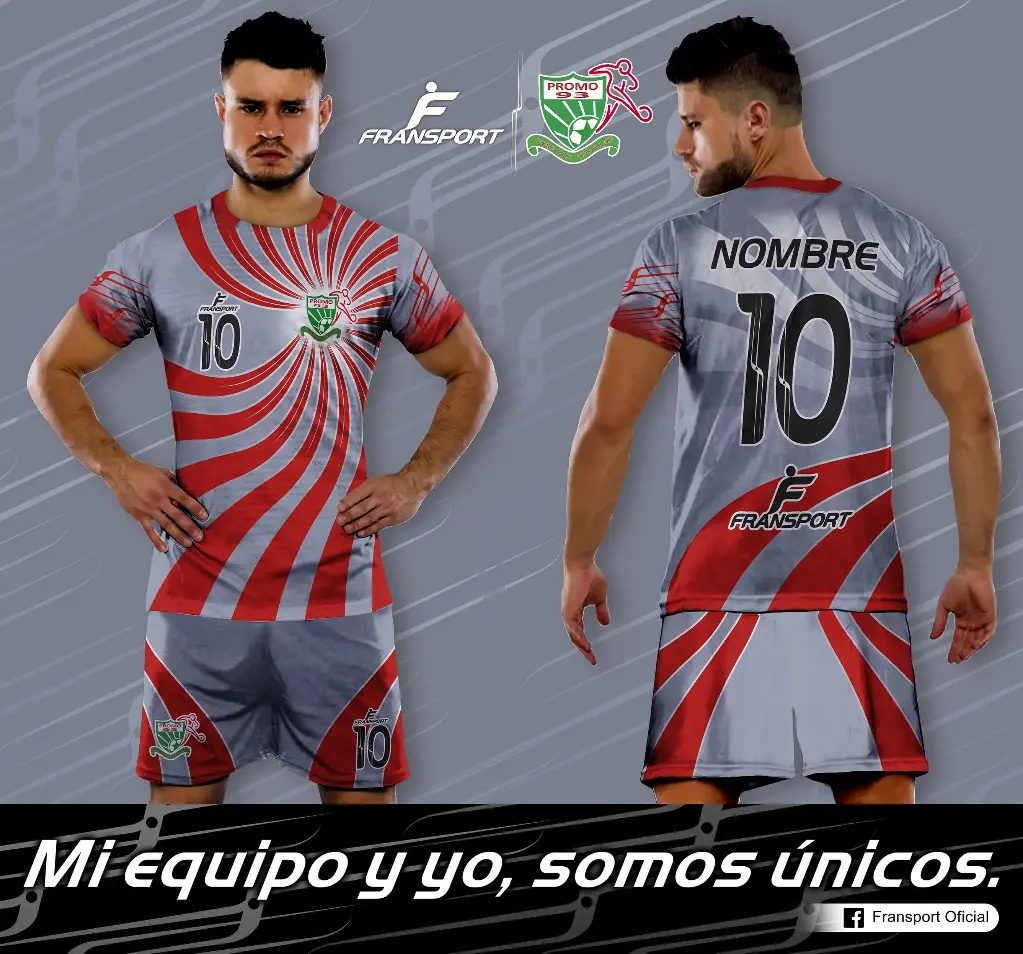 Poleras y corto Fútbol Diseño Fransport Personalizable full sublimado (Rojo)