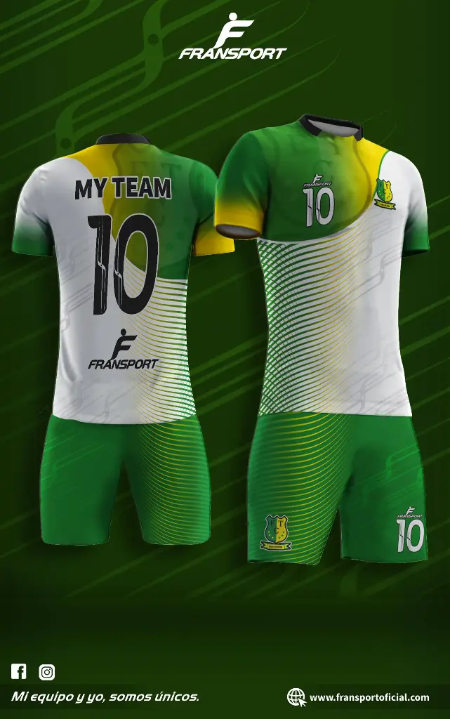 Poleras y corto Fútbol Diseño Fransport Personalizable full sublimado (Blanco)