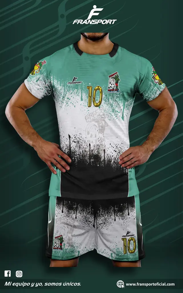 Poleras y corto Fútbol Diseño Fransport Personalizable full sublimado (Blanco)