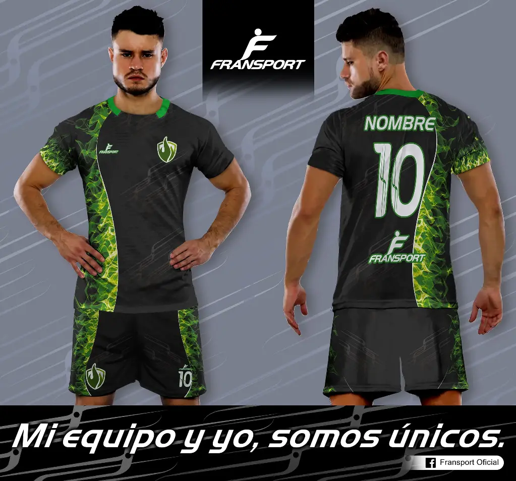Poleras y corto Fútbol Diseño Fransport Personalizable full sublimado (Negro)