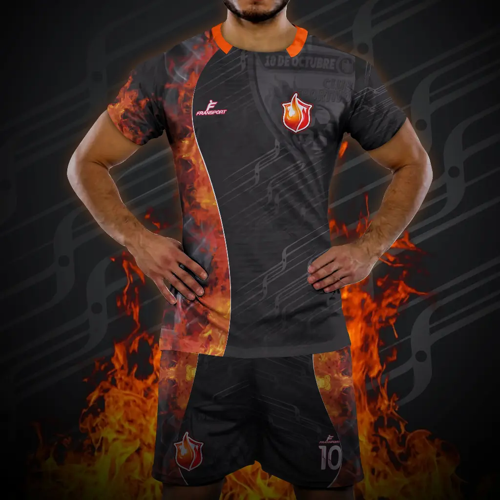 Poleras y corto Fútbol Diseño Fransport Personalizable full sublimado (Negro)