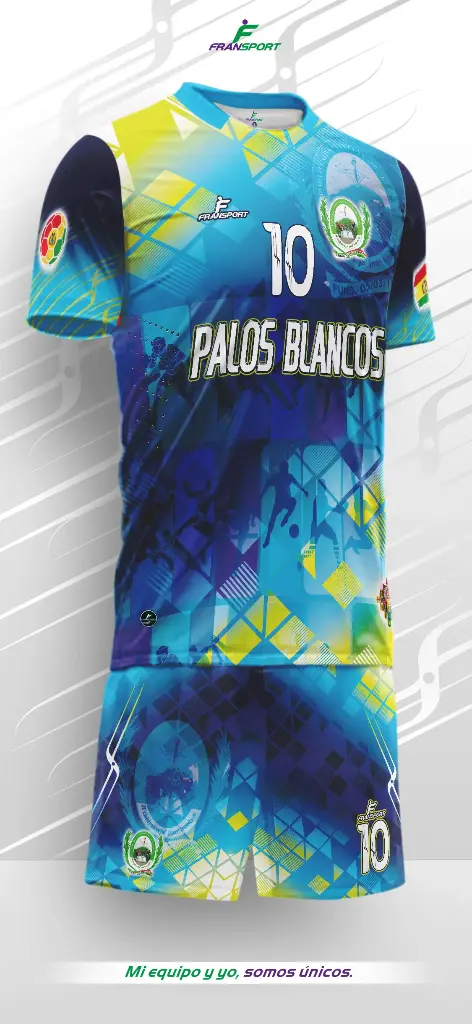Poleras y corto Fútbol Diseño Fransport Personalizable full sublimado (Azul marino)