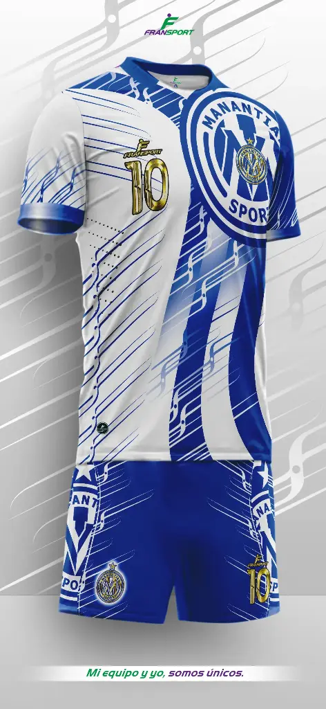 Poleras y corto Fútbol Diseño Fransport Personalizable full sublimado (Blanco)