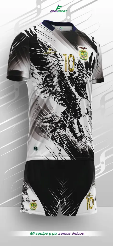 Poleras y corto Fútbol Diseño Fransport Personalizable full sublimado (Blanco)
