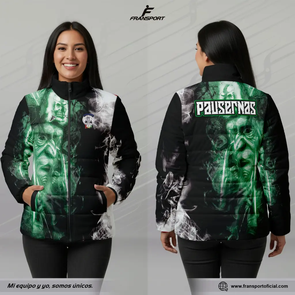 Chamarra termica mujer Estilo Folklor Bolivia – Tobas | Modelo Personalizable – Fransport - ID 1307 (Negro)